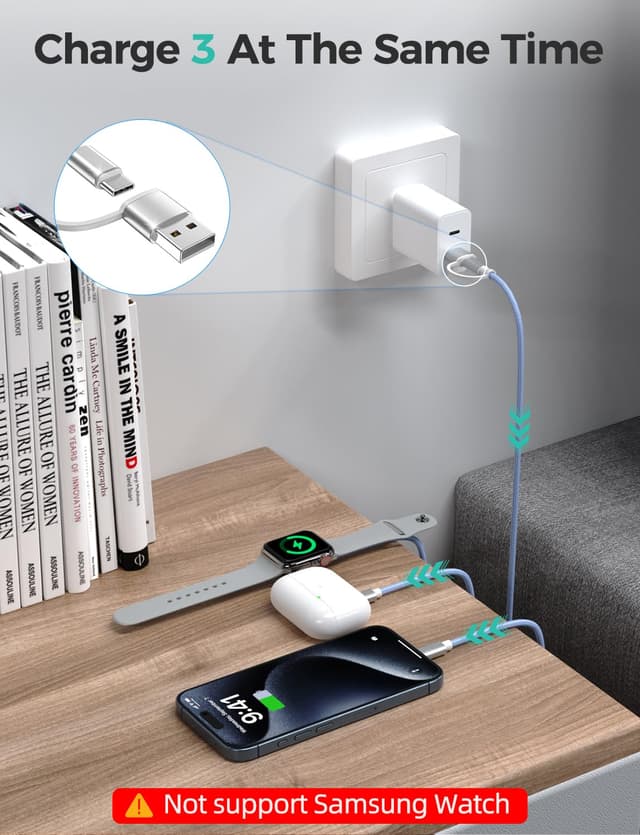 Detalle de 3 in 2 USB C cable for Apple Watch