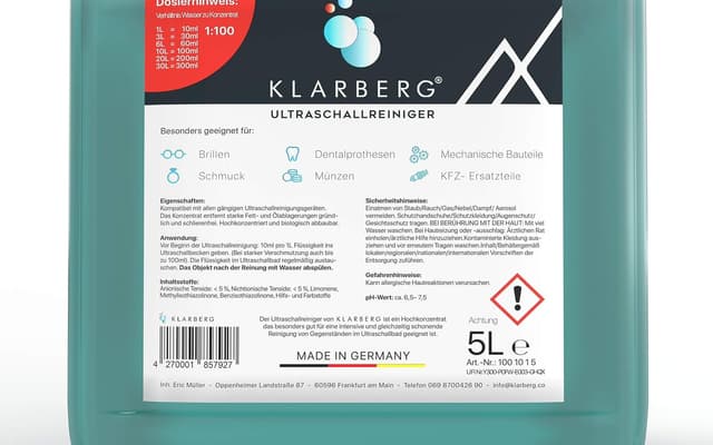 Detalle de KLARBERG® Ultraschallreiniger Konzentrat (5L) im Mischverhältnis 1:100 für Ultraschallgeräte