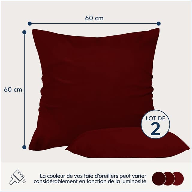 Thumbnail 1 de Dreamzie Taie Oreiller 60x60 Lot de 2 Bordeaux