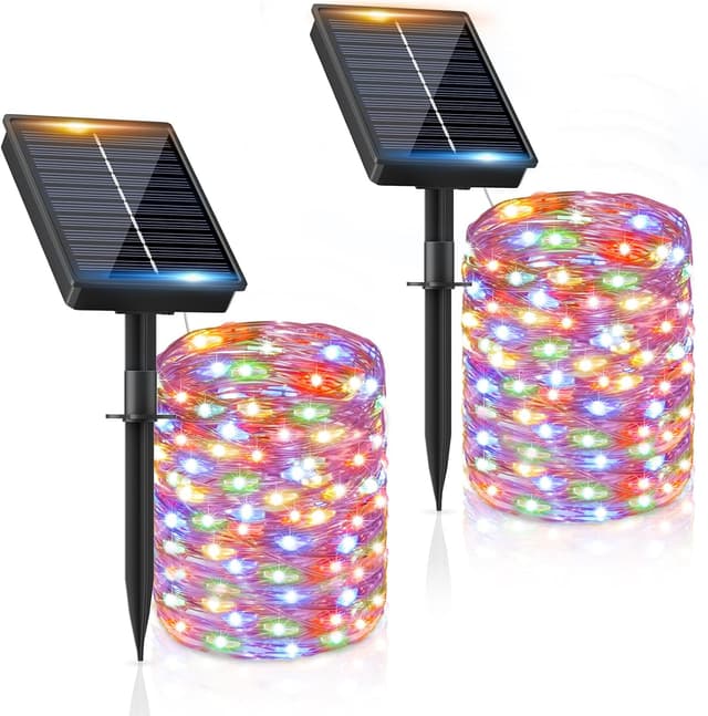 Detalle de FIFlying Solar-Lichterkette für außen, 2×16 m mit 160 warmweißen LEDs und 8 Modi (IP65)