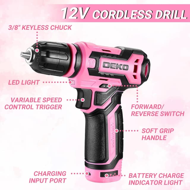Thumbnail 3 de DEKO Pink Tool Kit Box Drill Set
