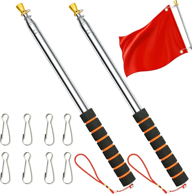 Detalle de APXEL 9.8ft (300cm) telescopic handheld flag pole set with clips for tour guides and teaching