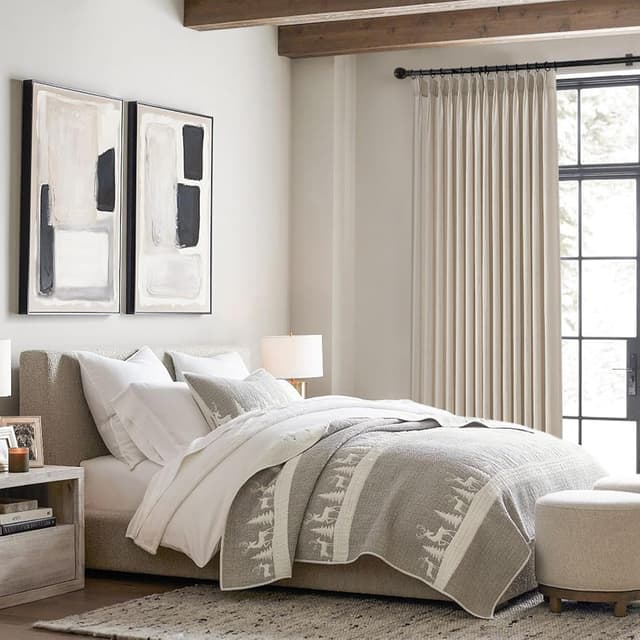 Detalle de Topfinel Oatmeal Beige Pinch Pleated Curtains (84-inch) — 2-Panel Set, Stone-Washed Linen Blend