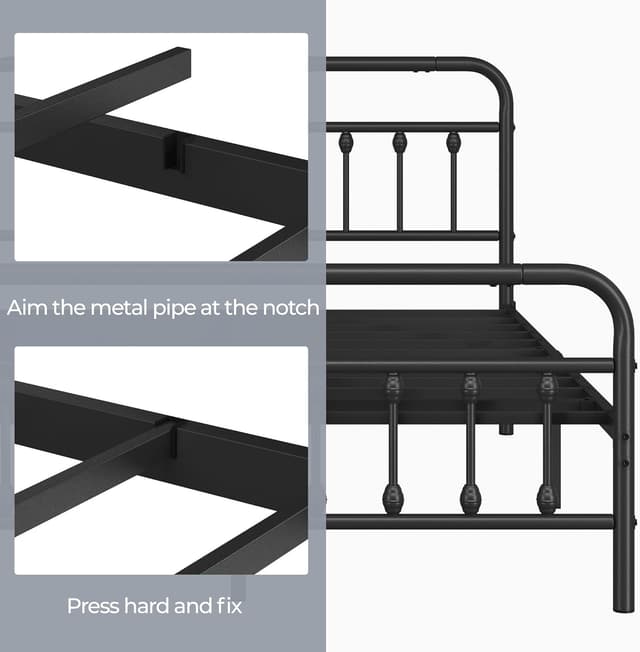 Detalle de Yaheetech 4ft6 Double Vintage Iron Platform Bed with High Headboard & Storage, Black