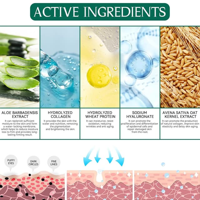 Detalle 2 de Augenpads mit Kollagen, Aloe Vera & Hyaluronsäure – 60 Eye Pads gegen Augenringe, Schwellungen & Falten (grün)