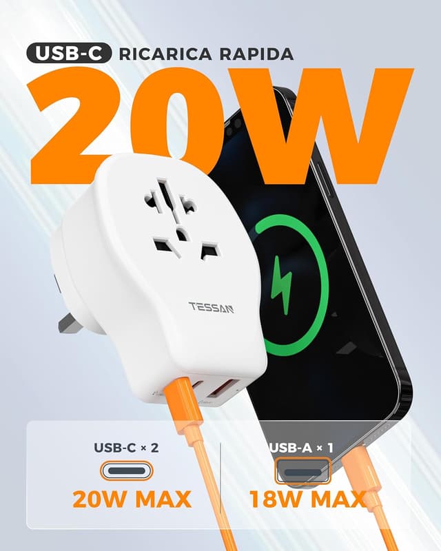 Thumbnail 6 de TESSAN Adattatore Presa Inglese 2500W 🔌