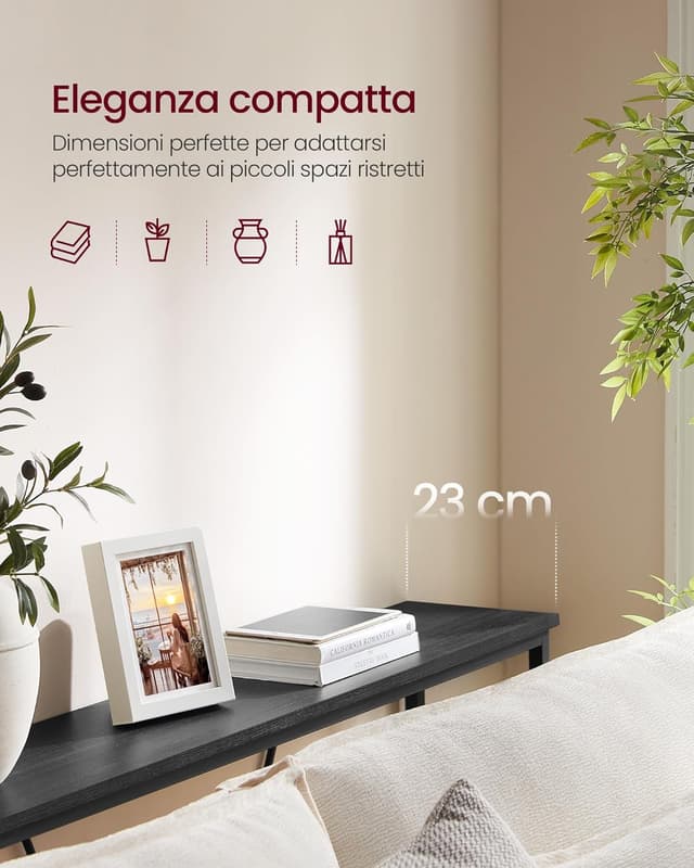 Detalle 2 de VASAGLE LNT020B04 tavolo consolle stretto grigio antracite e nero, per ingresso e dietro al divano