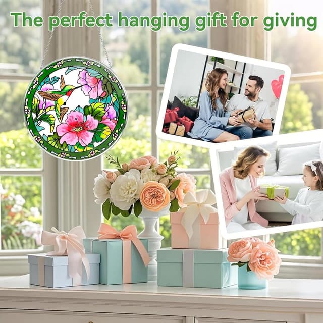 Detalle 2 de Exporify Stained Glass Suncatcher Hummingbird 12" hanging window ornament