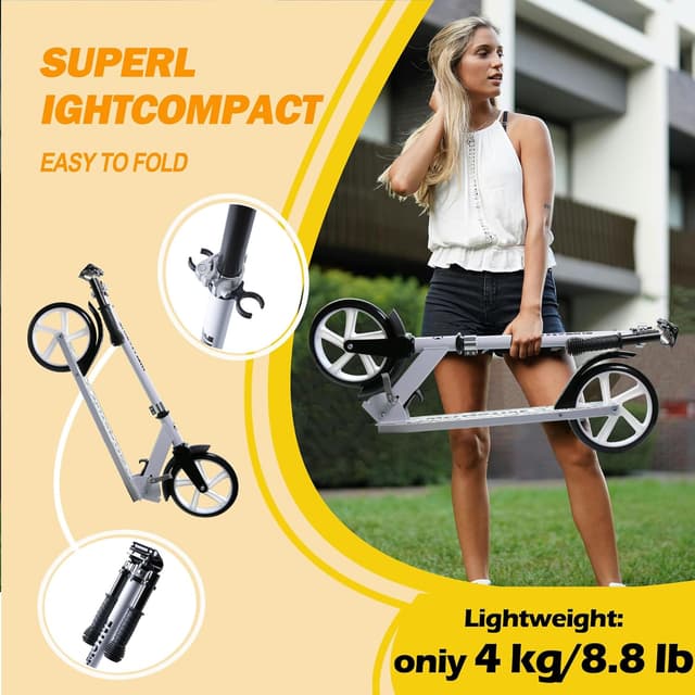 Detalle de Kick Scooter for Kids (Ages 6+) to Adults – Adjustable Handlebars, Rear Brake & Big Wheel Foldable