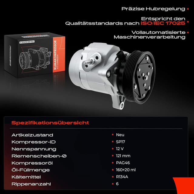 Detalle de Frankberg Klimaanlagen-Kompressor mit Kupplung für Captiva und Antara (R 134a) – SP17, Öl vorbereitet