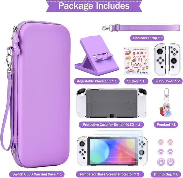 Detalle de Younik Switch OLED Accessories Bundle (17-in-1 kit) with carry case, stand, screen protectors and J-Con covers