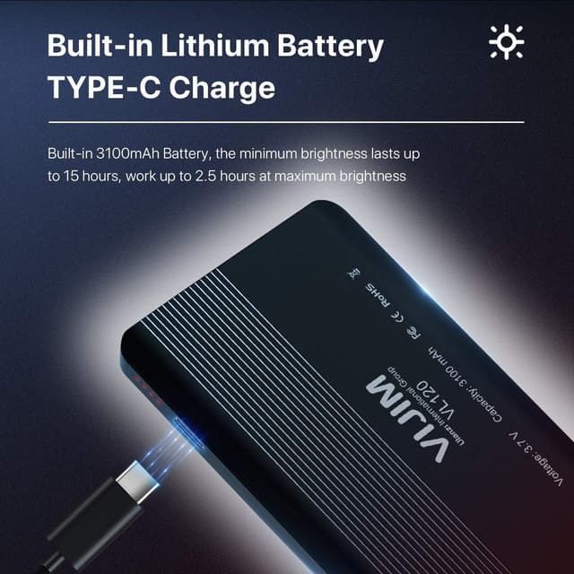 Detalle de VIJIM VL120 LED Panel Light with 3100mAh Rechargeable Battery (bi-colour 3200–6500K)