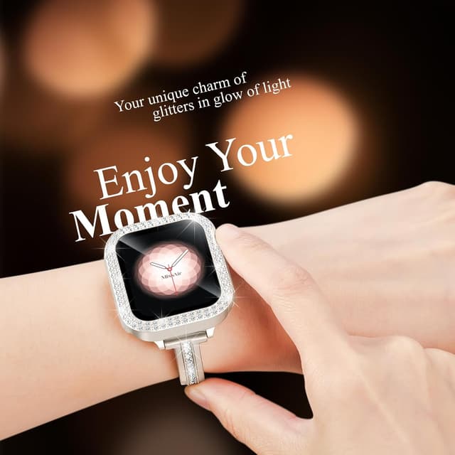 Detalle de Missair slim metal Apple Watch strap (40/41/42/44/45/46/49mm) with bling diamond look