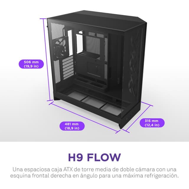 Thumbnail 3 de NZXT H9 Flow Malla y vidrio templado, 3x140mm
