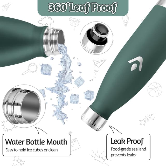 Detalle 2 de Motswedi Borraccia Termica Bambini da 500 ml in acciaio inox 18/8 a doppia parete, verde militare