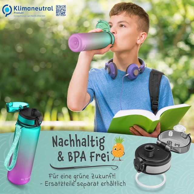 Thumbnail 6 de My Vesperbox Minny Kinder-Trinkflasche auslaufsicher 500 ml mit Strohhalm oder Sieb (Tritan, BPA-frei) – Lila/Grün