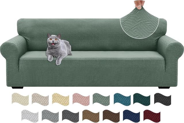 Detalle de Ystyle Copridivano 4 posti con braccioli in tinta verde chiaro, super elasticizzato antigraffio per gatti