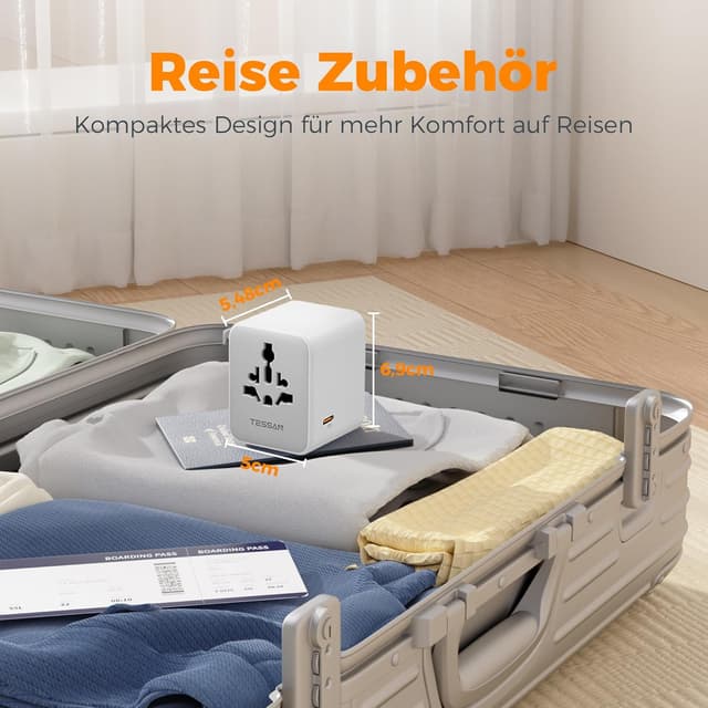 Thumbnail 6 de TESSAN Weltreiseadapter mit USB‑C GaN 65 W (PD) und 5 USB – universeller Reise-Stecker für USA, UK, Japan, Australien & mehr