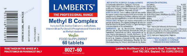 Thumbnail 1 de Lamberts Methyl B Complex 60 tabletas 💊