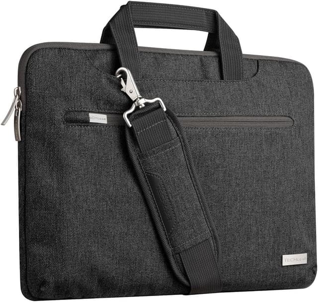 Detalle de TECHGEAR Case for 14"–14.6" Laptops — portable multi-function sleeve with shoulder strap, trolley strap & pockets (black)