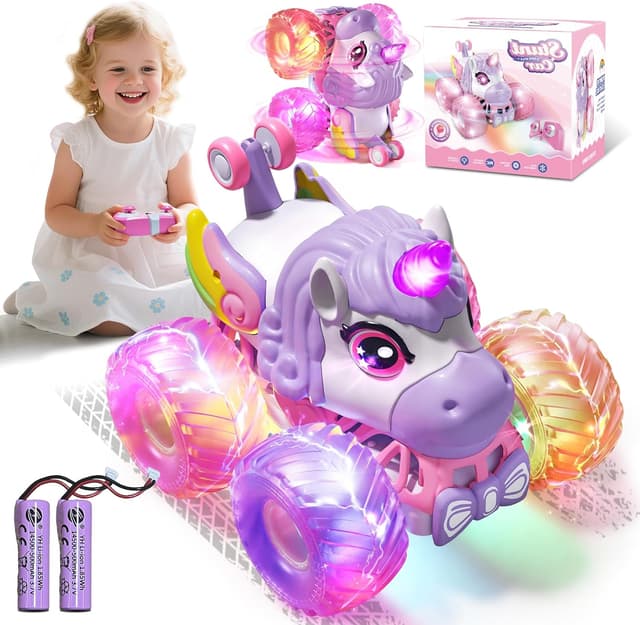 Detalle de Ferngesteuertes Einhorn-Monstertruck Auto für Mädchen (ab 3 Jahren), 1/20 mit 360°-Drehung, Musik & Licht, 2,4 GHz