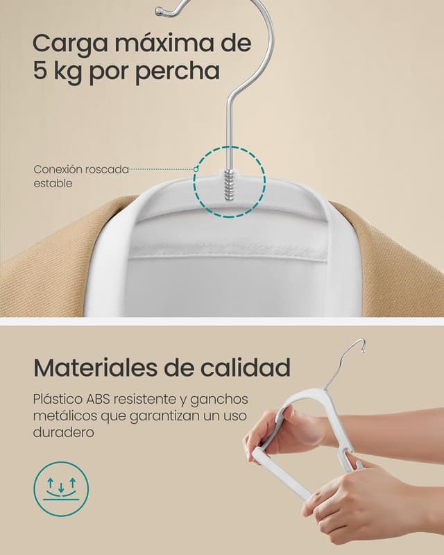 Thumbnail 5 de SONGMICS Perchas de Terciopelo 50 u. 🧥 Ahorra Espacio Blanco