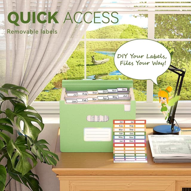 Detalle de EcoStash Accordion File Organiser (12 Pockets) in Wheat Straw – A4/Letter, Mint Green