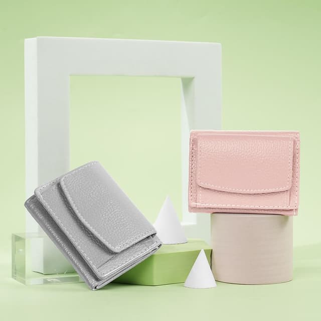 Detalle 2 de Aucuu portafoglio donna piccolo in pelle con portamonete e RFID, pieghevole compatto