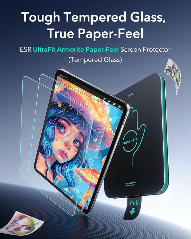 Detalle de ESR Armorite Paper-Feel Schutzfolie (2 Stück) für iPad Pro 11 Zoll M5/M4 – matt, Anti-Glare, 9H