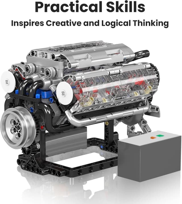 Detalle de Mould King 10088 Technik V8 Motor Bausatz (535 Teile) mit Sound-Engine-Modul