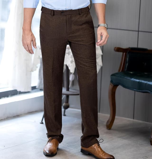 Thumbnail 4 de AeoTeokey Men’s Suit Trousers Herringbone Tweed Pleated Front