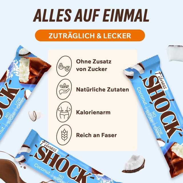 Thumbnail 5 de FitnesSHOCK Coconut Low Carb Riegel 12x50 g