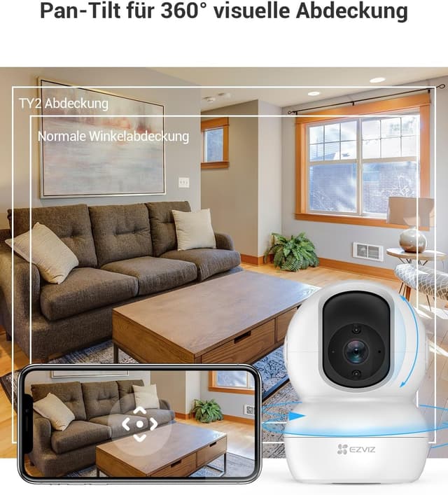 Detalle de EZVIZ WLAN IP-Kamera TY2 (Innen, schwenkbar, 1080P) – Zwei-Wege-Audio, IR-Nachtsicht & Alexa-Babyphone kompatibel