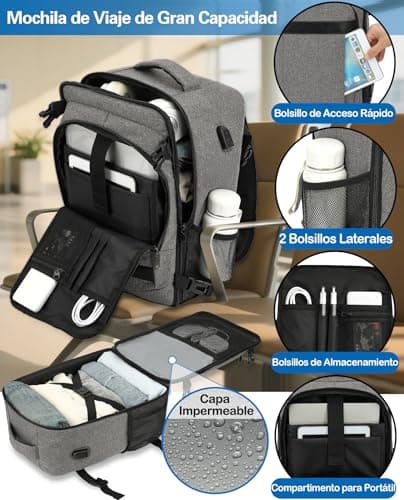 Detalle 2 de KLOSTAIN Mochila de cabina para avión 40x20x25 cm (20L) gris melangé claro con compartimento para portátil