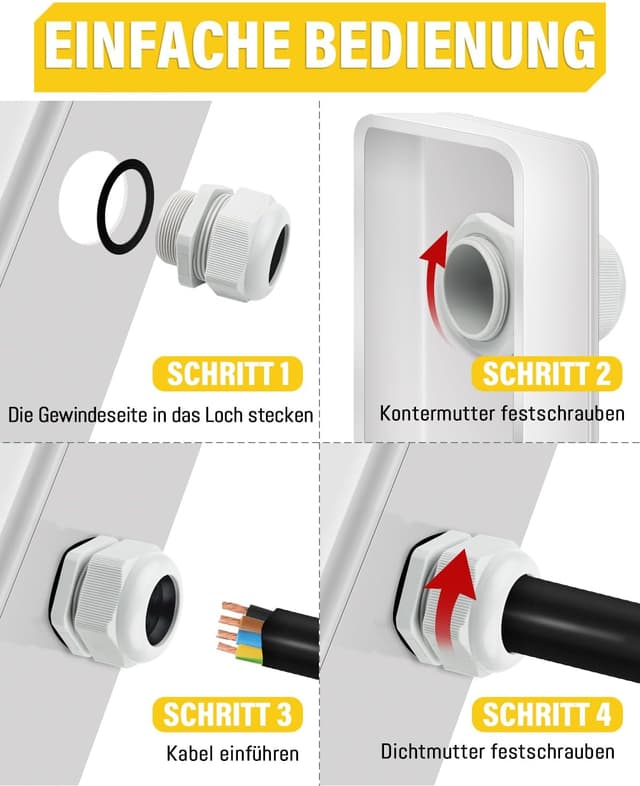 Detalle de Caianwin 6er-Set M32 Kabelverschraubung (IP68) für wasserdichte Kabeldurchführungen