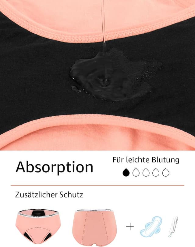 Detalle 2 de INNERSY Menstruationsunterwäsche für Mädchen (3er Pack) aus Baumwolle – Periodenslips für Schule & Sport