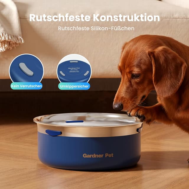 Thumbnail 5 de Gardner Pet Wassernapf für große Hunde – 2 l Edelstahl mit Anti-Sabbern- und Spritzschutz, blau