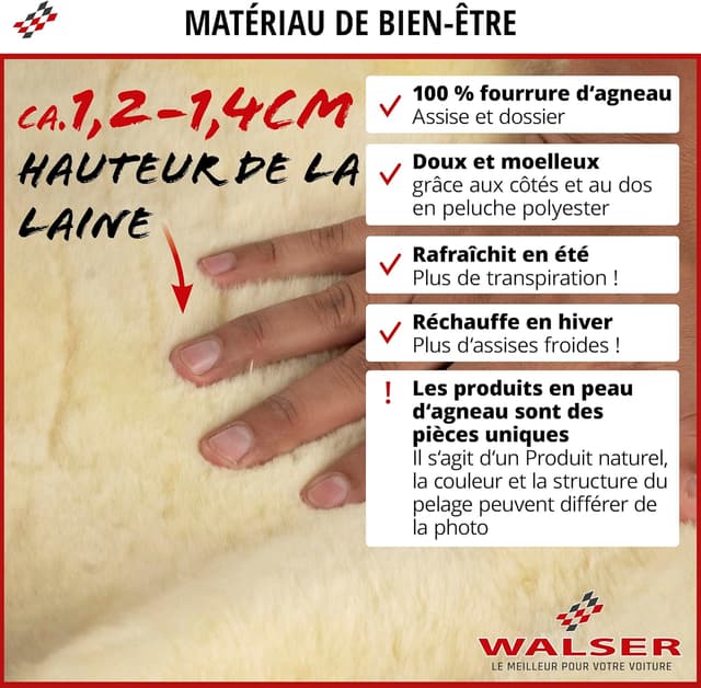 Detalle de WALSER Monette – housse de siège auto en peau d’agneau (1 housse, noir)