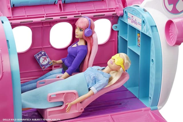 Detalle de Barbie Flugzeug Dream Plane (GDG76) – Spielzeug-Flieger in Rosa, ohne Puppe, mit beweglichen Rädern und 15 Zubehörteilen