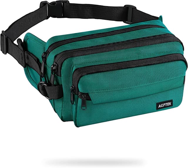 Detalle de AGPTEK Bauchtasche für Herren und Damen – wasserdichte Gürteltasche mit 5 Fächern und RFID-Schutz