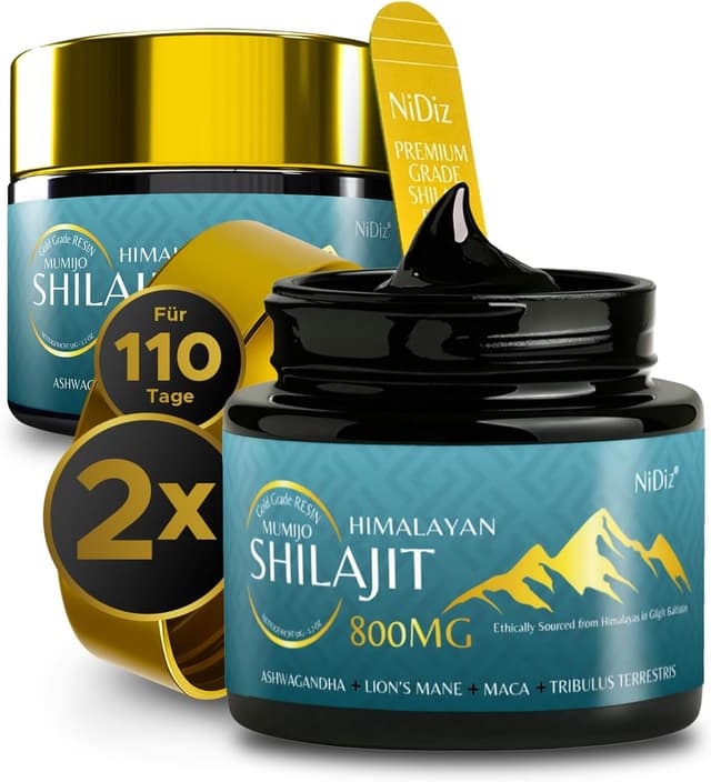 Detalle de 100% Shilajit Original 800 mg (5-in-1 Himalaya) – 100 g Glas, pro Portion 800 mg Shilajit-Harz