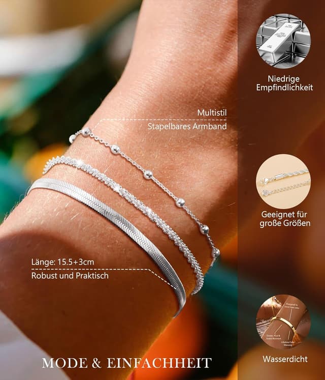 Detalle de Ensemble de 3 bracelets ZOERAY plaqué or 18 carats et argent, serpent twist, empilables et réglables