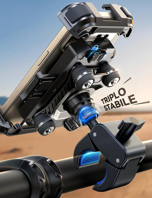 Detalle 2 de JOYROOM Porta Cellulare Moto con doppia antivibrazione, apertura a clic e rotazione 360° per bici/moto