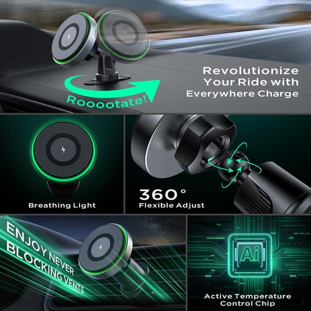 Detalle 2 de Hinyx Mag-Safe Handyhalterung fürs Auto mit Ladefunktion – magnetische Autohalterung mit Qi-Laden