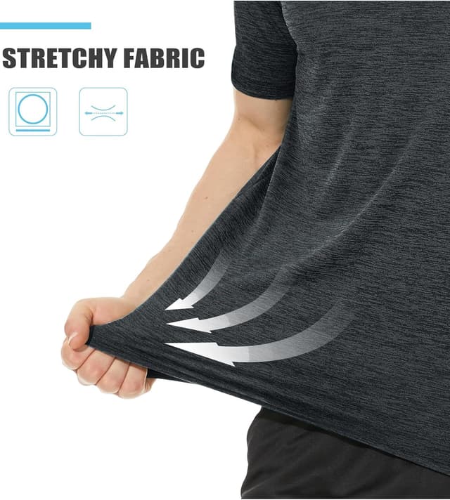 Detalle 2 de TACVASEN Herren Meliert Sport-T-Shirt mit reflektierenden Streifen – kurzarm, schnelltrocknend