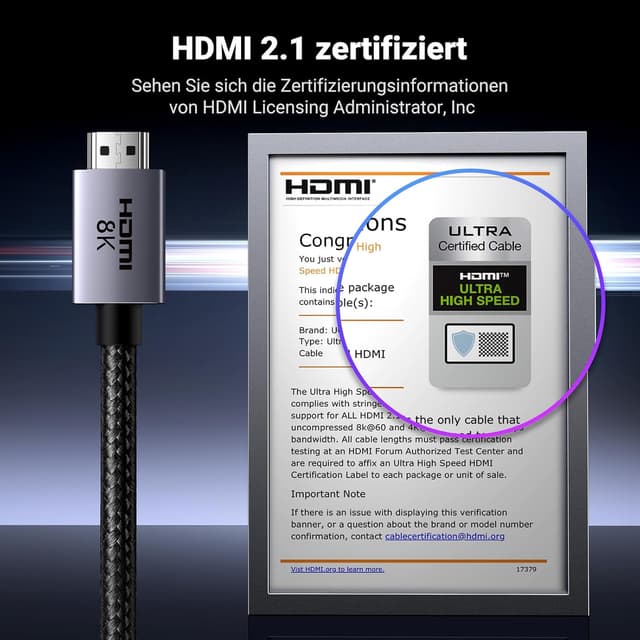 Detalle 2 de UGREEN HDMI 2.1 Kabel 48 Gbit/s ⚡