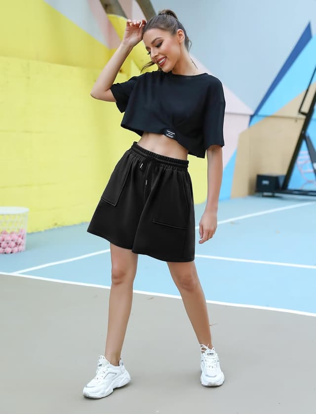 Detalle de Cowasto Womens Cotton Sweat Shorts with Drawstring Waist and Pockets (7" Inseam)