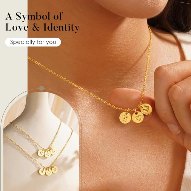 Detalle de TINGN Gold Damen Herz Halskette mit zwei Buchstaben – 14K Gold vergoldet, personalisierte Geschenkidee