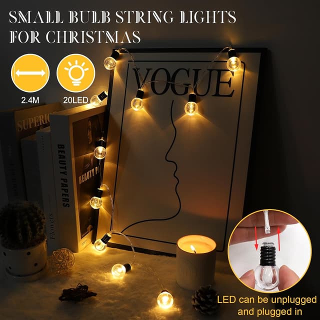 Detalle 2 de A.bigwhale LED-Lichterkette Batterie 20 Warmweiß mit Timer (240 cm)