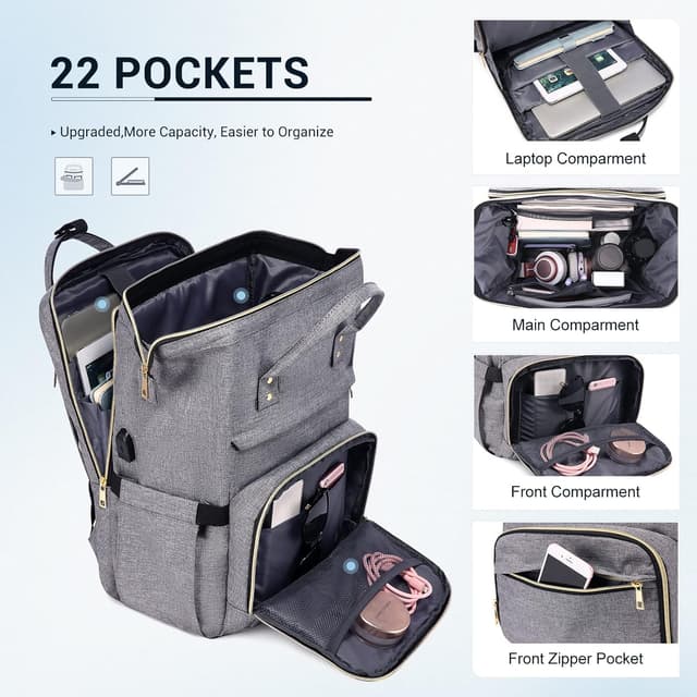Detalle de LOVEVOOK Women’s Laptop Backpack (Grey) with USB Port, Anti-Theft Pocket – Large 15.6 Inch Work & Travel Rucksack